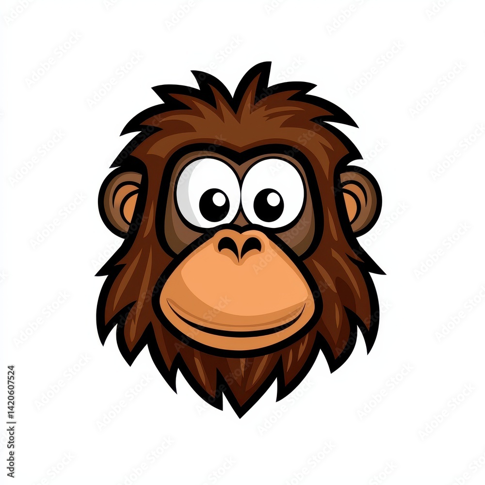 Fototapeta premium Cartoon illustration of a monkey's face with large expressive eyes and brown fur