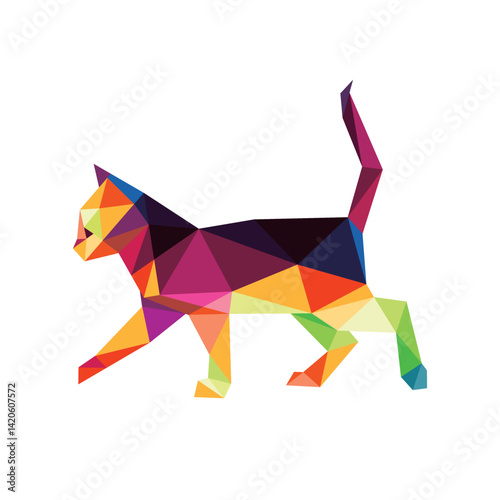 Kitten in colorful polygonal low poly. Little Cat abstract illustration. Colorful origami of kitten cat