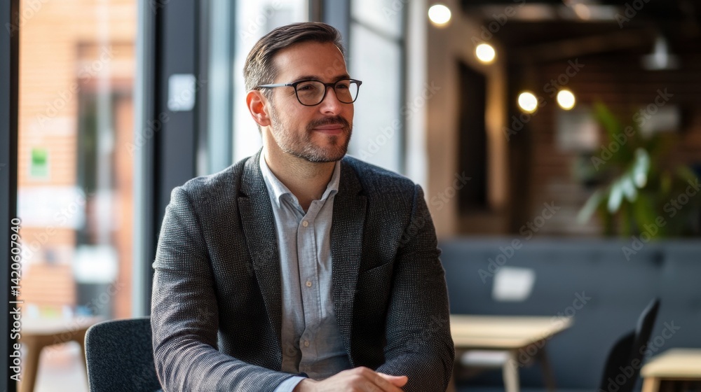 Fototapeta premium Thoughtful Businessman in Modern Office Setting