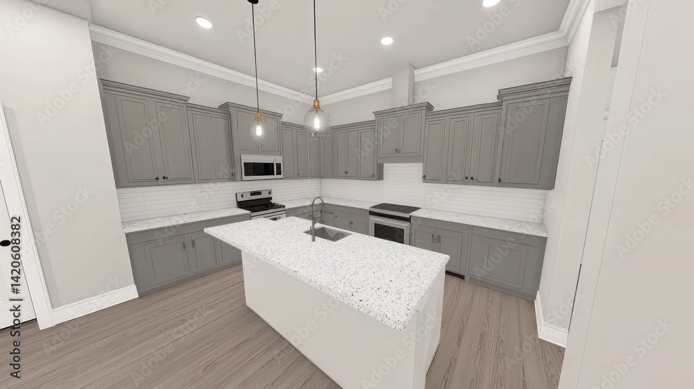 Modern kitchen design with a sizable island. Modern kitchen design with a sizable island.