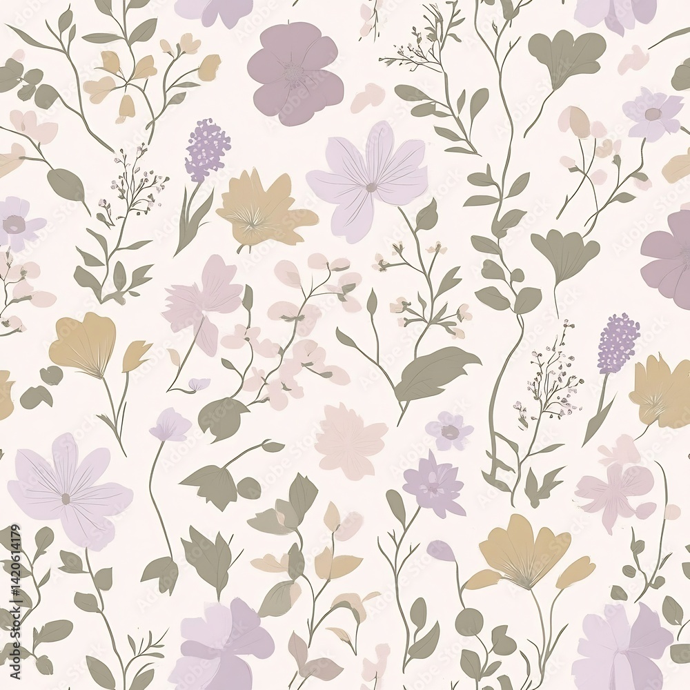 custom made wallpaper toronto digitalVector Wildflower Floral Pattern Muted Dusty Pink Lavender Sage Green Seamless Repeat Elegant
