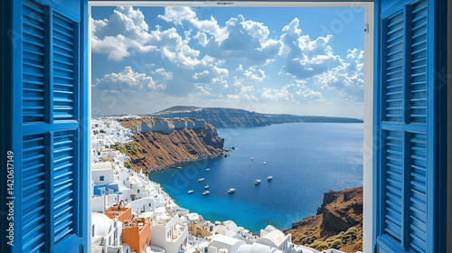Aegean sea view from blue window