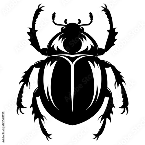 Silhouette of a Scarab Beetle with Intricate Leg and Wing Details