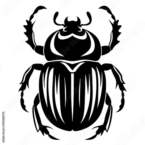 Stylized black and white scarab beetle illustration for tattoo or logo design