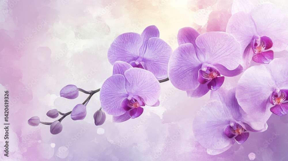 Obraz premium Soft Lavender Orchid Pastel Watercolor Background