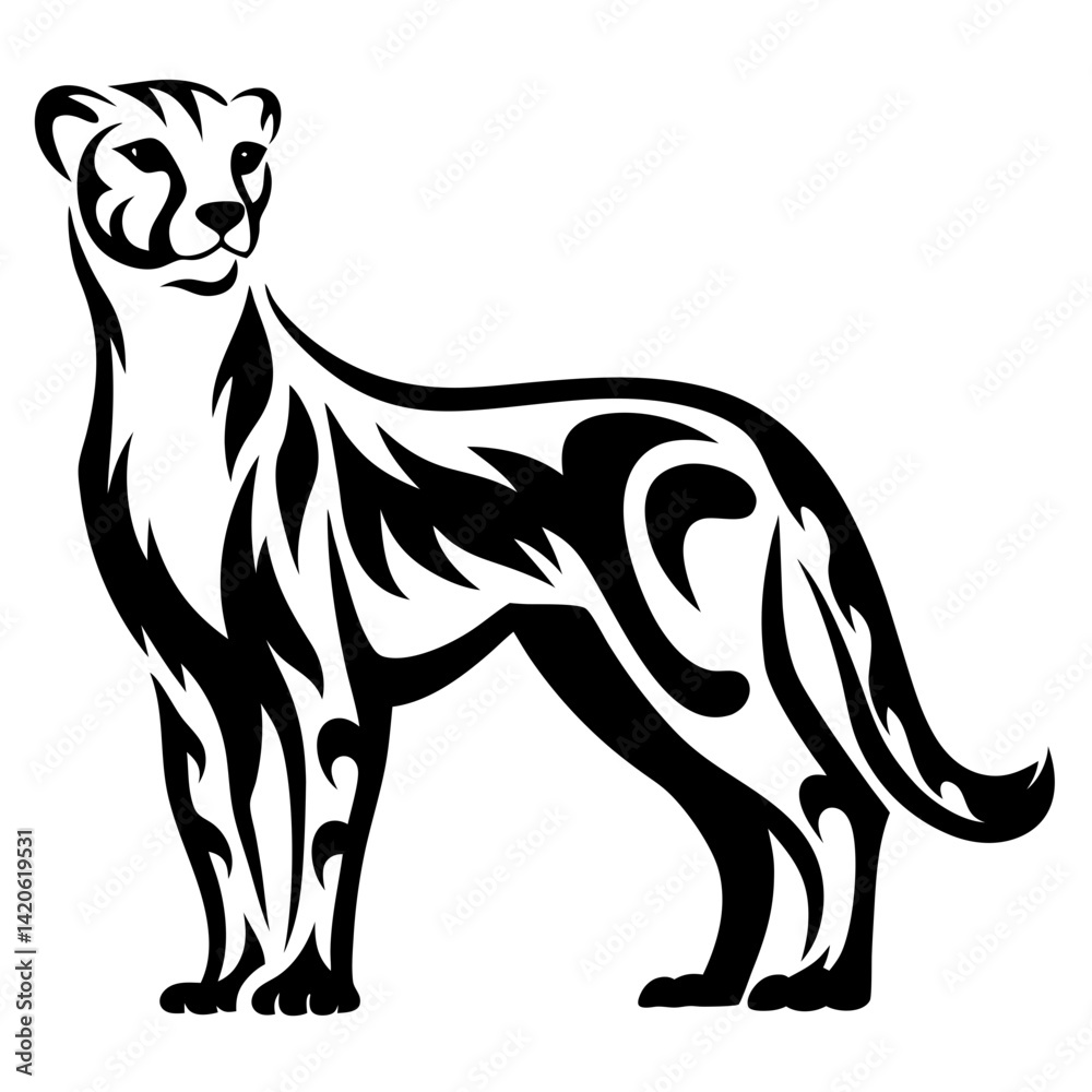 Obraz premium Striking Cheetah Graphic with a Tribal Tattoo Style on a White Background
