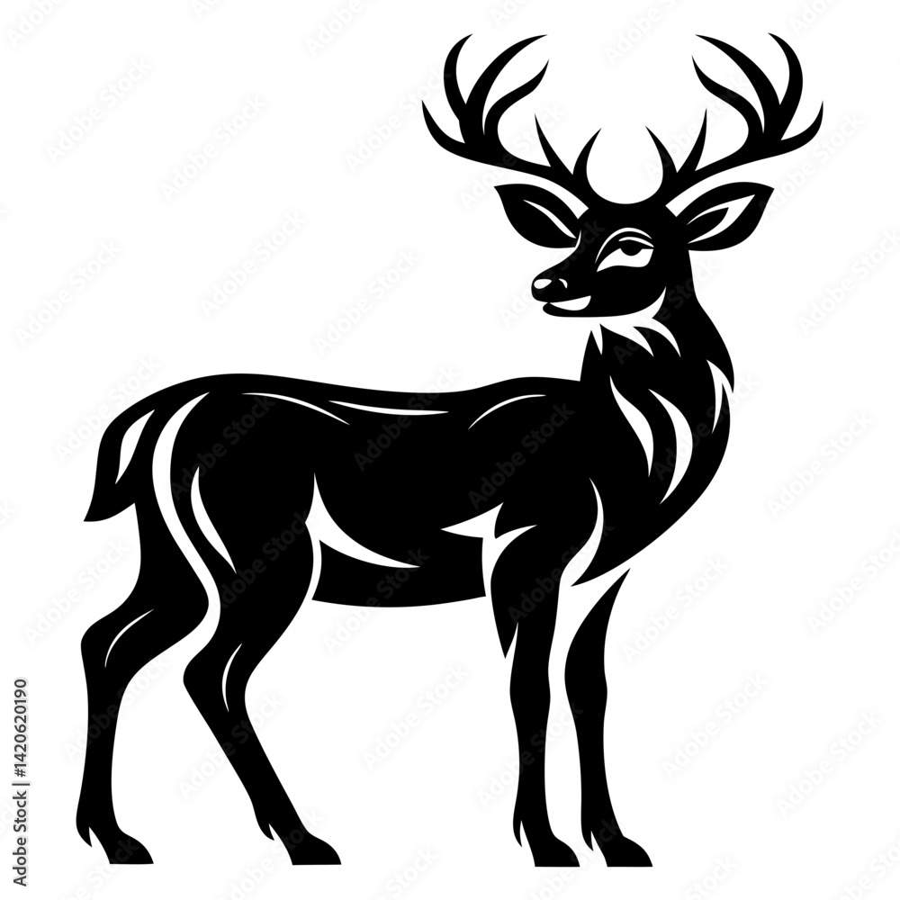 Obraz premium Elegant black and white deer illustration with stylized antlers and body markings