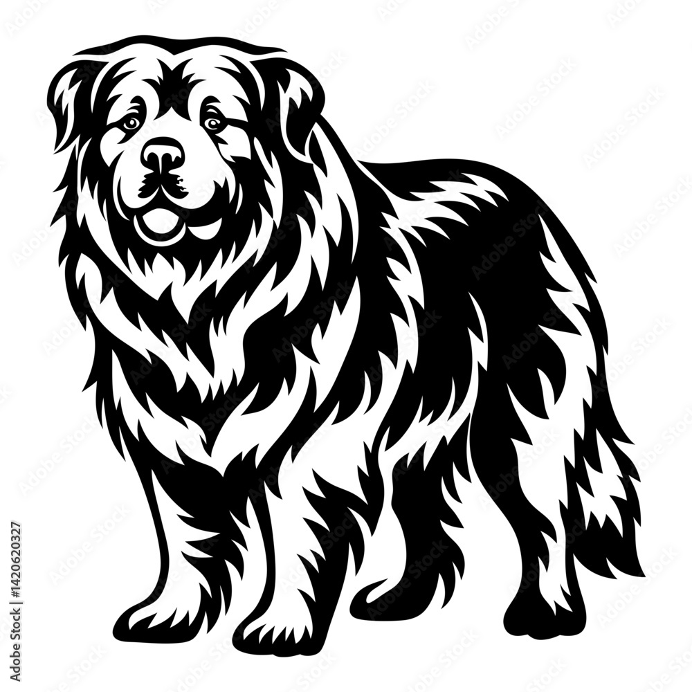 Fototapeta premium Majestic Mountain Dog Black and White Silhouette Vector Illustration Artwork