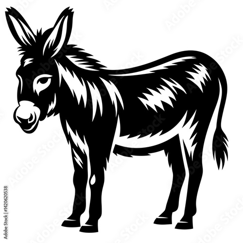 Monochrome stylized vector of a donkey with long ears standing still