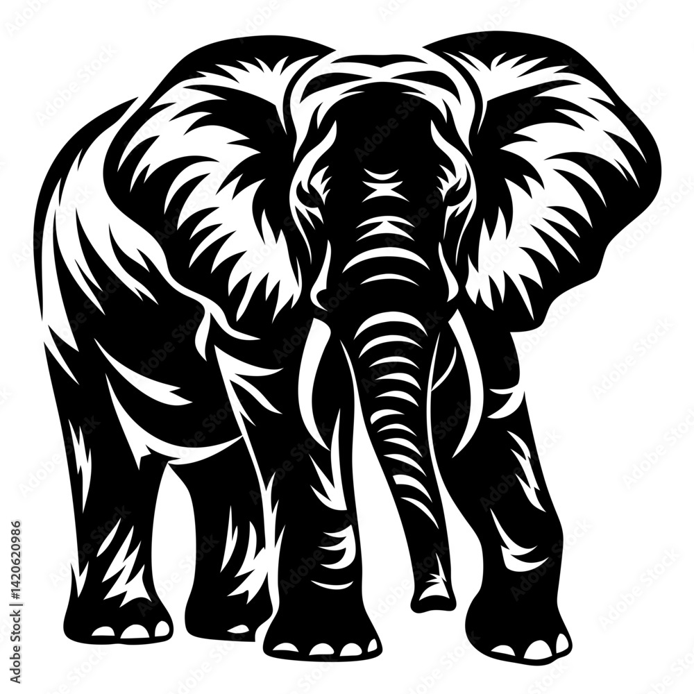 Fototapeta premium Striking black and white elephant artwork showcasing strength and majestic presence