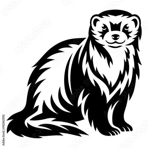 A stylized illustration of a black and white Honey Badger ready to fight