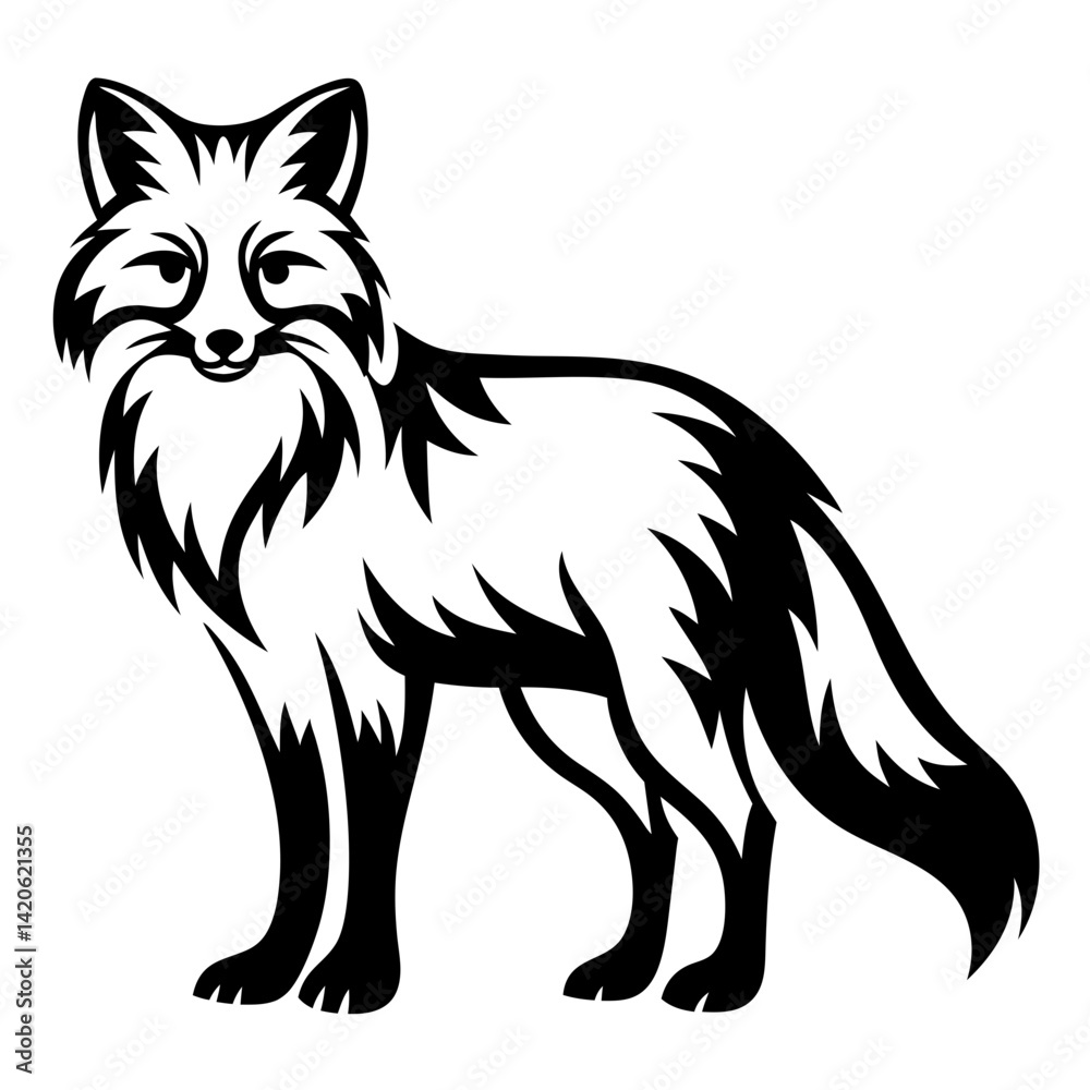 Obraz premium Striking Black and White Vector Illustration of a Regal Fox Standing Tall