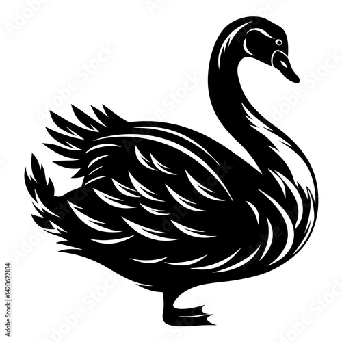 Monochrome depiction of a magnificent swan in elegant silhouette form