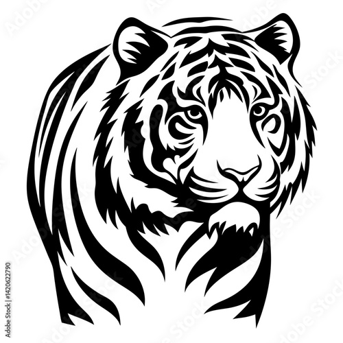 Wallpaper Mural Monochrome Tiger Head Illustration with Bold Striking Stripes on White Background Torontodigital.ca