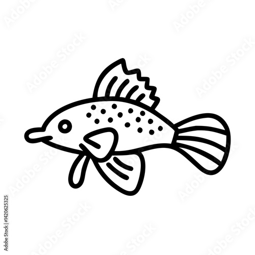 bristlenose pleco fish line drawn outline vector art - illustration bristlenose pleco fish, isolated transparent background