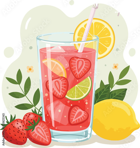 Refreshing Strawberry Lemonade Illustration