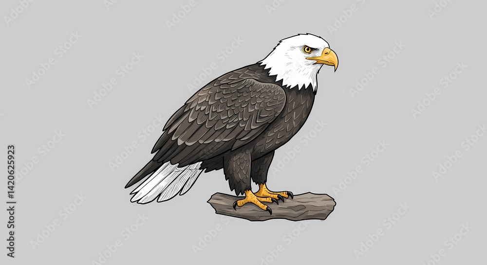 Obraz premium Detailed Portrait of an American Icon: Bald Eagle Illustration Highlighting National Pride 