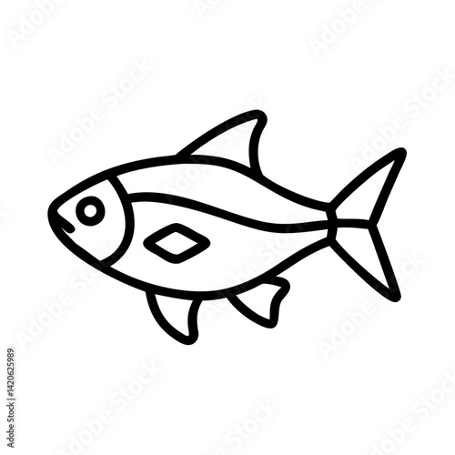 neon tetra fish line drawn outline vector art - illustration neon tetra fish, isolated transparent background