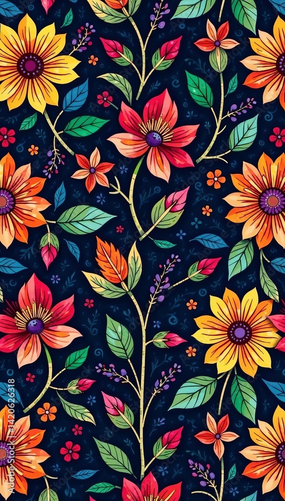 Intricate digital ajrakh seamless pattern with block print floral batik design, vector, decorative, motif Intricate digital ajrakh seamless pattern with block print floral batik design, vector, decorative, motif