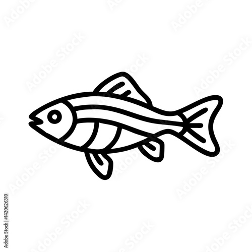 zebra danio fish line drawn outline vector art - illustration zebra danio fish, isolated transparent background