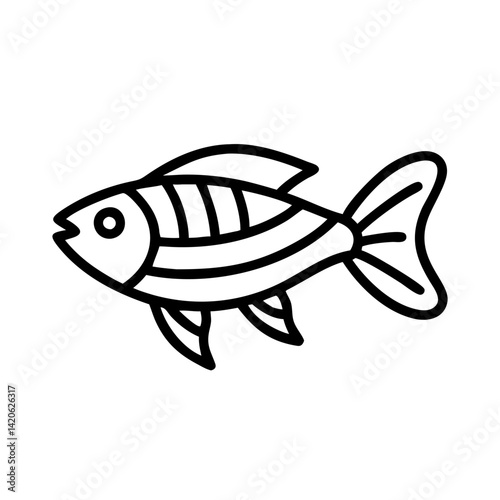 zebra danio fish line drawn outline vector art - illustration zebra danio fish, isolated transparent background