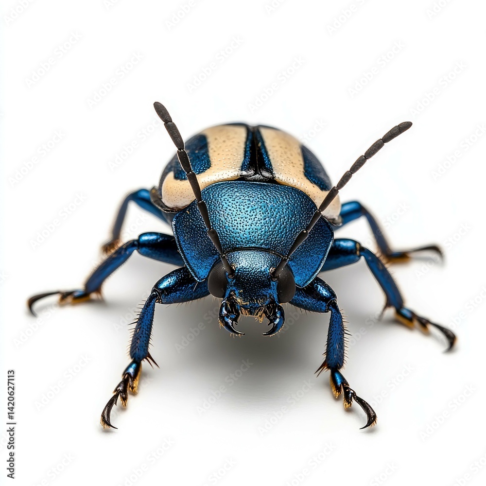 Fototapeta premium Vibrant Blue Beetle: A Close-Up Macro Photography