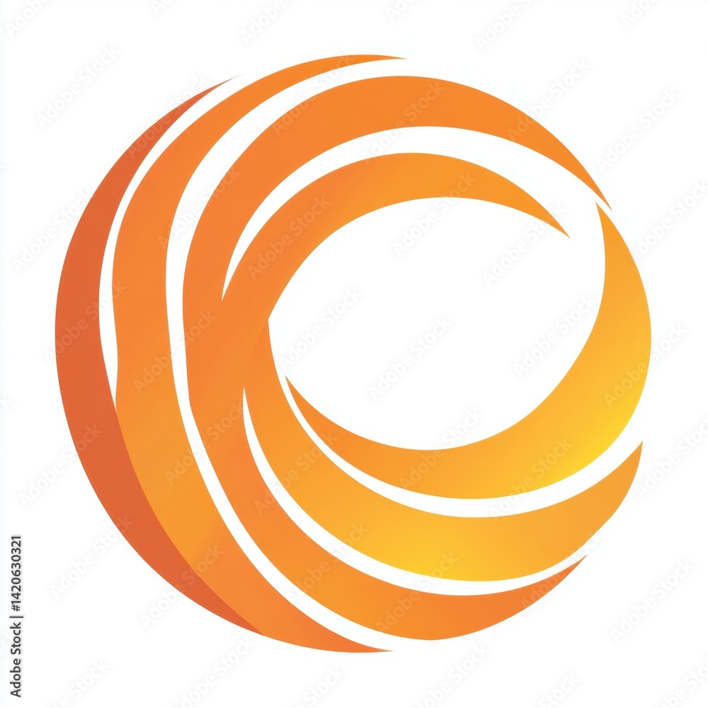 Abstract circular emblem with dynamic orange gradient swooshes on white background. Logo design, elegant sign, icon illustration f Abstract circular emblem with dynamic orange gradient swooshes on white background. Logo design, elegant sign, icon illustration f