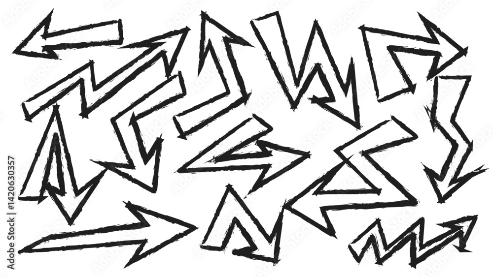 Sketch Style Abstract Arrows Vector Set on White Background Sketch Style Abstract Arrows Vector Set on White Background