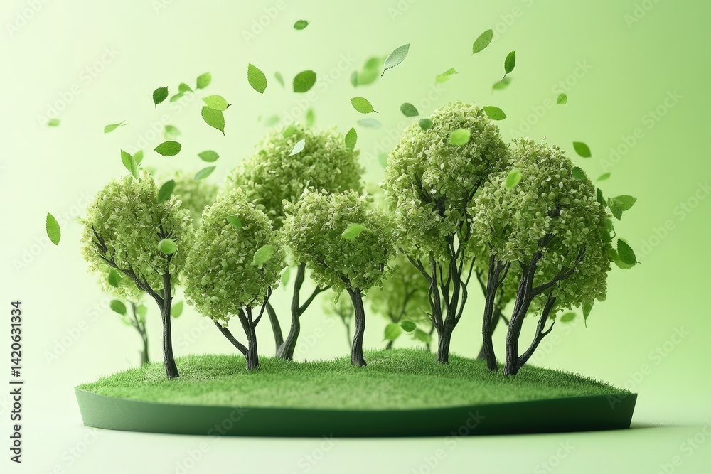 Obraz premium A miniature forest scene of vibrant green life.