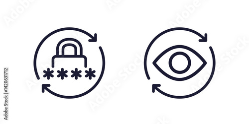 change password line icons with lock, privacy and security concept