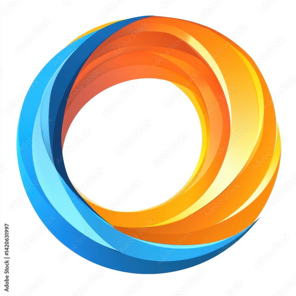 Dynamic Circular Abstract Logo Design in Vibrant Blue, Orange and Yellow Colors with Modern 3D Render Dynamic Circular Abstract Logo Design in Vibrant Blue, Orange and Yellow Colors with Modern 3D Render