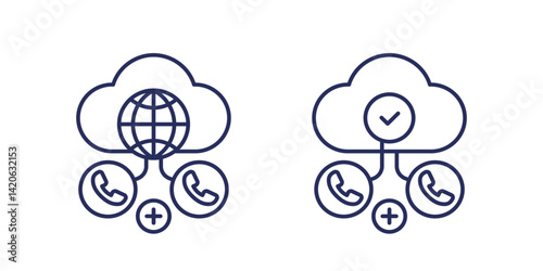 Voip telephony line icons with cloud
