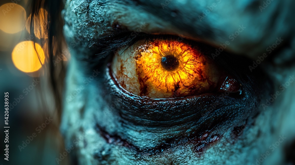 Zombie eye Scary with horror, spooky, and halloween Macro.