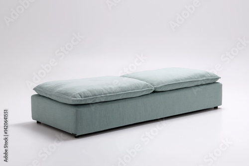 Light Teal Fabric Bench with Two Cushions  Modern Minimalist Design