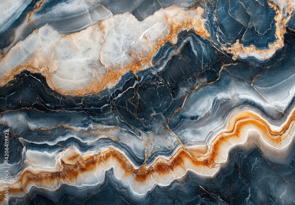Obraz premium Close-up of striking orange and blue marble with intricate patterns.