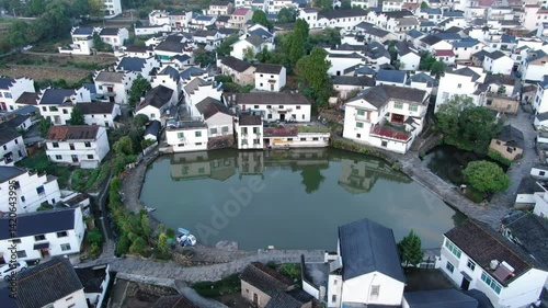aerial view of Xinye old town in Jiande Hangzhou city Zhejiang province China. High quality 4k footage photo