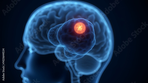 A pineal tumor glowing blue/silver with ventricular compression. Perfect for CNS germ cell studies. photo