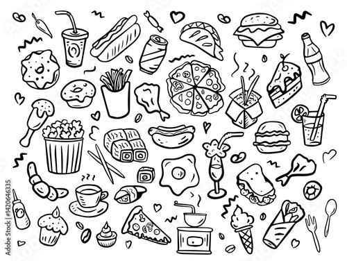 hand drawn Fastfood doodles
