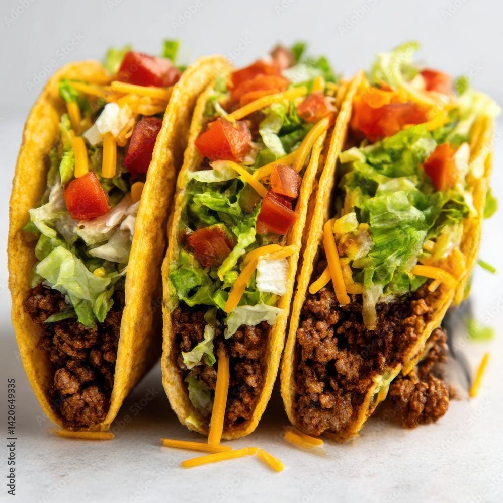 Delicious tacos with meat and salad on white background Delicious tacos with meat and salad on white background
