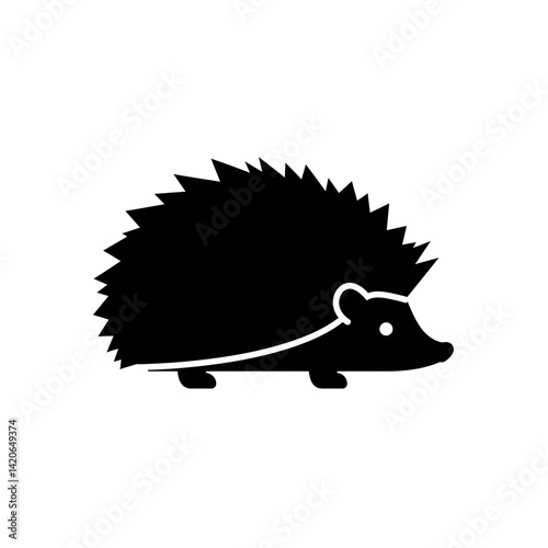 Solid black silhouette vector icon of a hedgehog with spiky back and pointed nose in simple flat design
