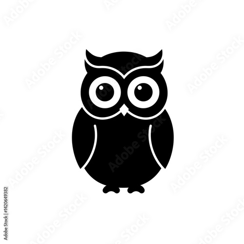 A vector icon of an owl in black silhouette, featuring wide eyes, pointed ears, and perched position, designed in a clean minimal flat style