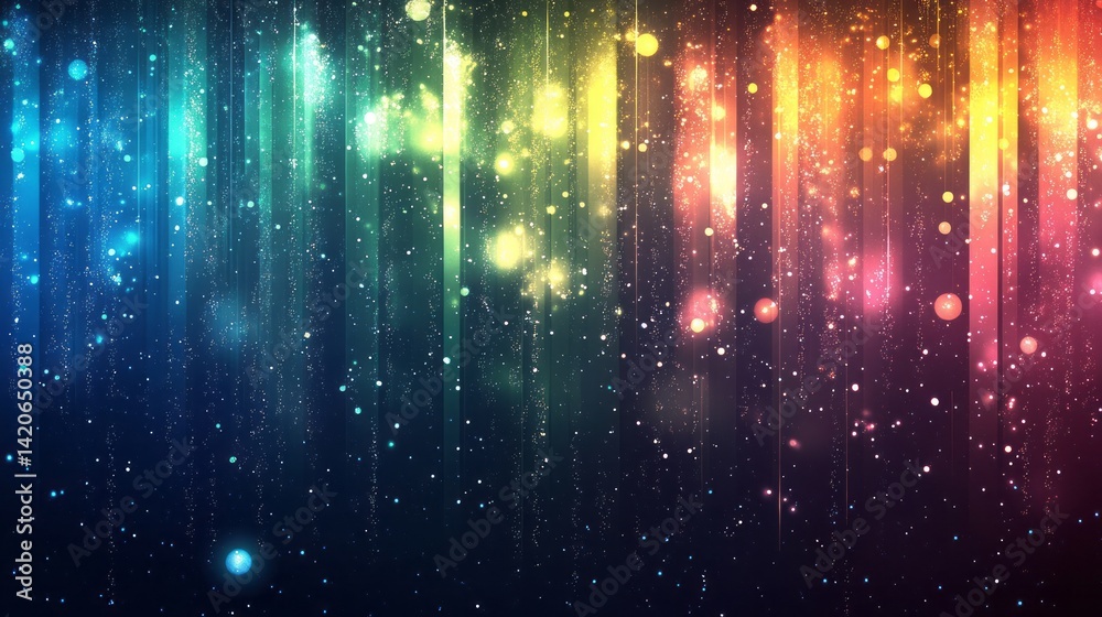 Vertical stripes create colorful galaxy with bokeh and particles Vertical stripes create colorful galaxy with bokeh and particles