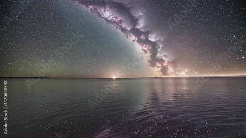 the night sky filled with countless stars, smoothly moving across the frame as the Earth rotates