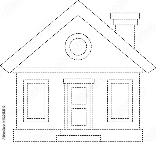 Vector house with dashed lines for kids tracing and coloring activity. Great for printable worksheets and learning.