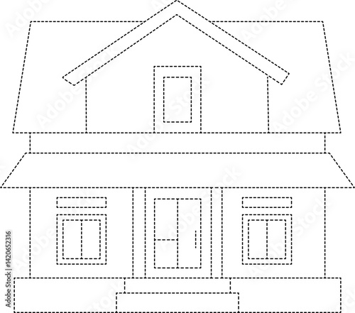 Vector house with dashed lines for kids tracing and coloring activity. Great for printable worksheets and learning.