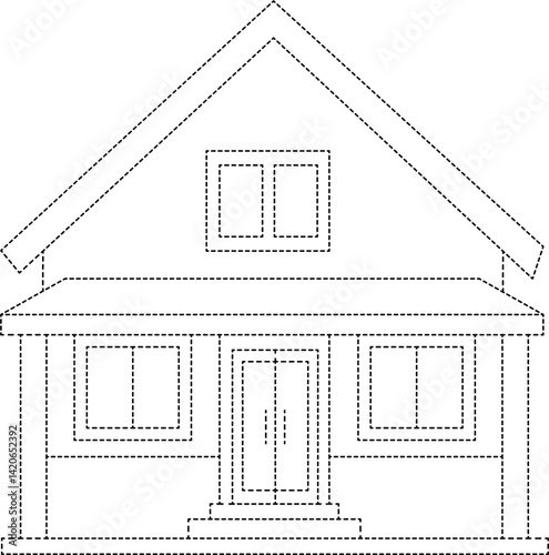 Vector house with dashed lines for kids tracing and coloring activity. Great for printable worksheets and learning.