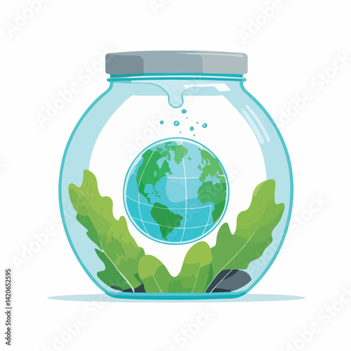  globe trapped inside glass jar with lid, representing resource limitation and overconsumption