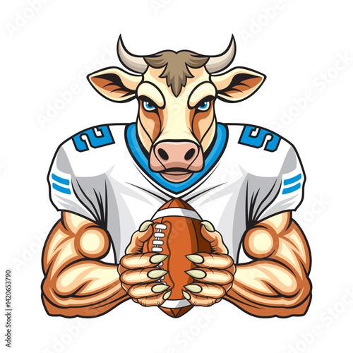 american football mascot vector illustration cow sport design