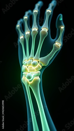 An ulnar wrist tendon glowing green/platinum with TFCC links. Perfect for swing analysis. photo