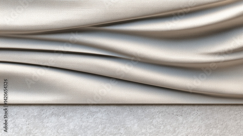 Beige linen fabric texture background with soft natural folds, minimal and elegant textile design, perfect for home decor mockup or interior branding presentation photo